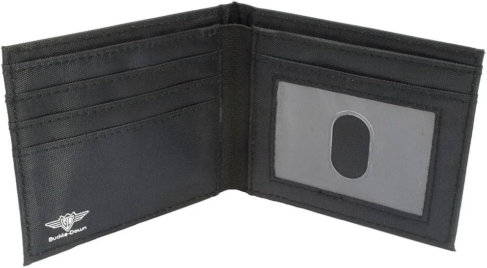 Buckle-Down Canvas Bi-fold Wallet-Mopar Logo/stripe2 Black/Blue
