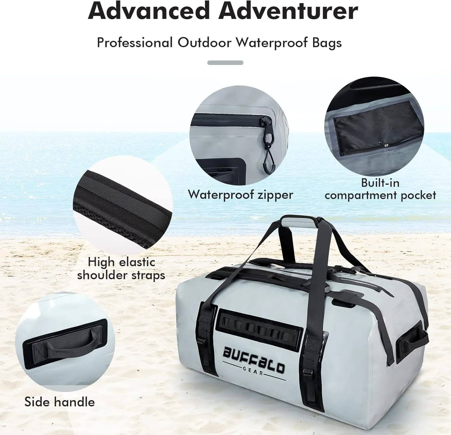 Buffalo Gear 150L Waterproof Duffel Bag Large Adventure Bag Heavy Duty Duffle Dry Bag for Travel, Waterproof Duffle Backpack for Boating Motorcycle Camping Kayaking