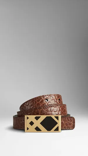 Burberry  - Reversible Signature Grain Leather Check Buckle Belt