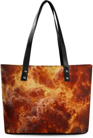 Burning Flames Explosion Fireball Women's Tote Shoulder Bag Handbag Top Handle Leather 29 * 34 * 14cm