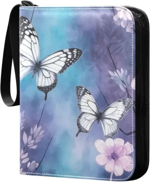 Butterflies Painted Card Binder 4-Pockets, 400 Pockets Card Holder with 50 Removable Sleeves, Trading Card Collector Zipper Album Holder, Collector Album