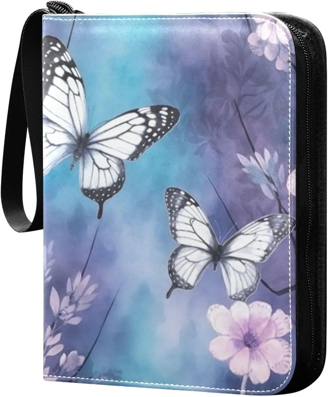 Butterflies Painted Card Binder 4-Pockets, 400 Pockets Card Holder with 50 Removable Sleeves, Trading Card Collector Zipper Album Holder, Collector Album