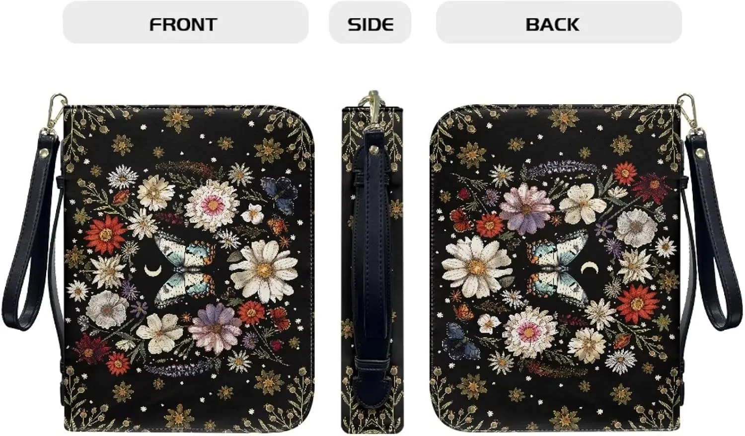 Butterfly Bible Cover Case, Soft PU Leather Church Book Bag with Zipper Pockets Women Portable Protective Bag for Bible Study Supplies,Size L/XL/2XL