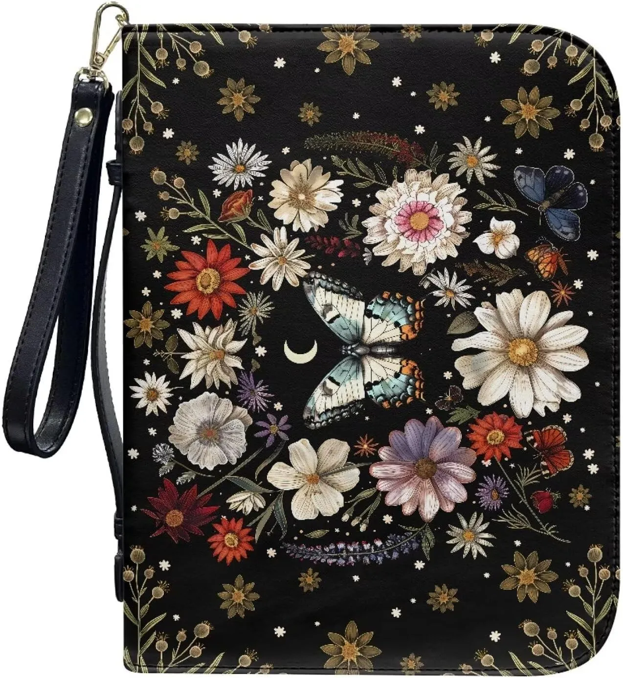 Butterfly Bible Cover Case, Soft PU Leather Church Book Bag with Zipper Pockets Women Portable Protective Bag for Bible Study Supplies,Size L/XL/2XL