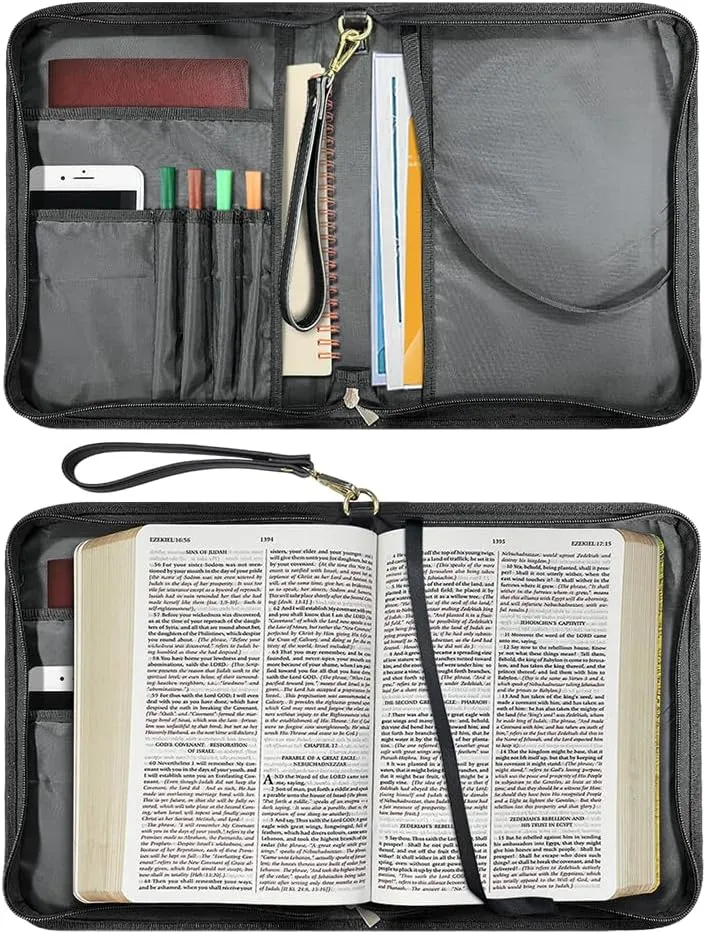 Butterfly Bible Cover Case, Soft PU Leather Church Book Bag with Zipper Pockets Women Portable Protective Bag for Bible Study Supplies,Size L/XL/2XL