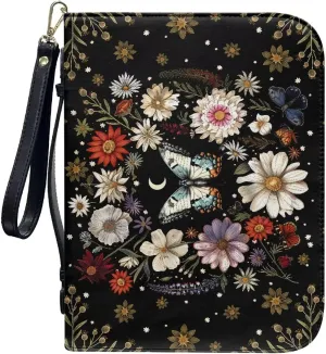Butterfly Bible Cover Case, Soft PU Leather Church Book Bag with Zipper Pockets Women Portable Protective Bag for Bible Study Supplies,Size L/XL/2XL