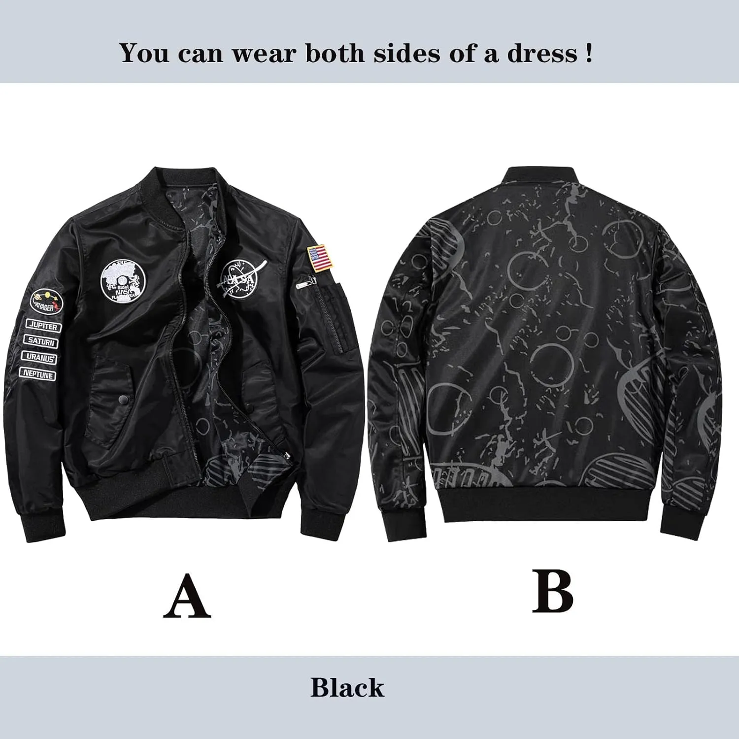 BXCNCKD Men's Flight Jacket - Double Sided Wear Plus Coat - Casual Jacket