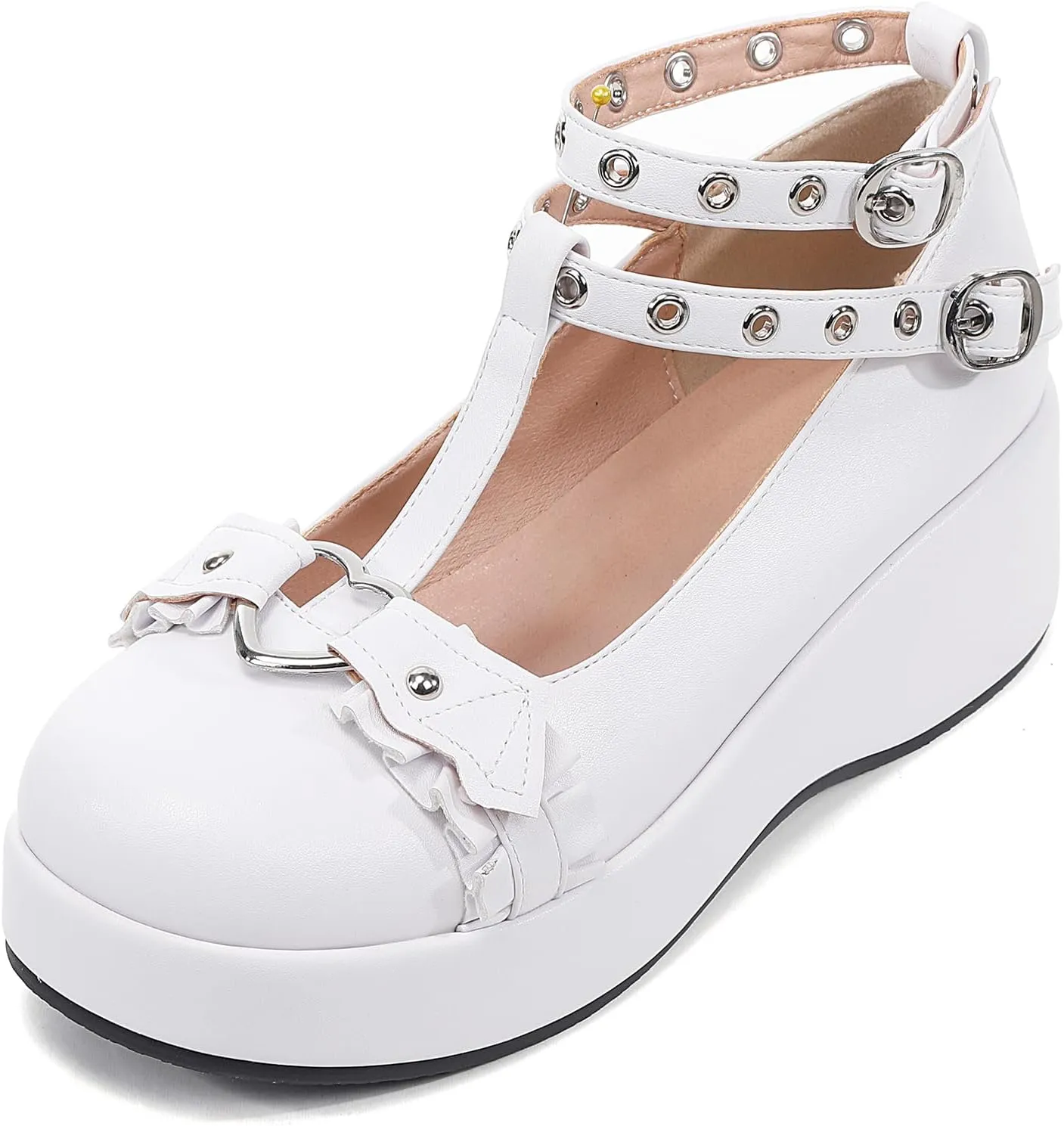 BYOMIGY Mary Jane Shoes Women Goth Platform Heels Chunky Heel Pumps with Ankle Strap Wedge Heels for Women