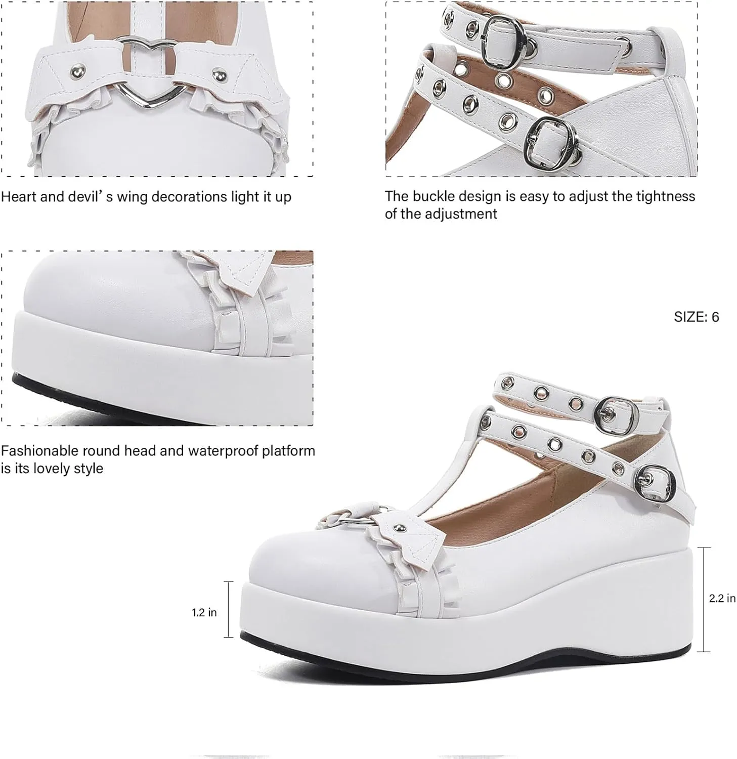 BYOMIGY Mary Jane Shoes Women Goth Platform Heels Chunky Heel Pumps with Ankle Strap Wedge Heels for Women
