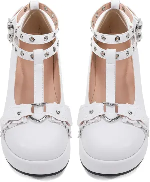 BYOMIGY Mary Jane Shoes Women Goth Platform Heels Chunky Heel Pumps with Ankle Strap Wedge Heels for Women