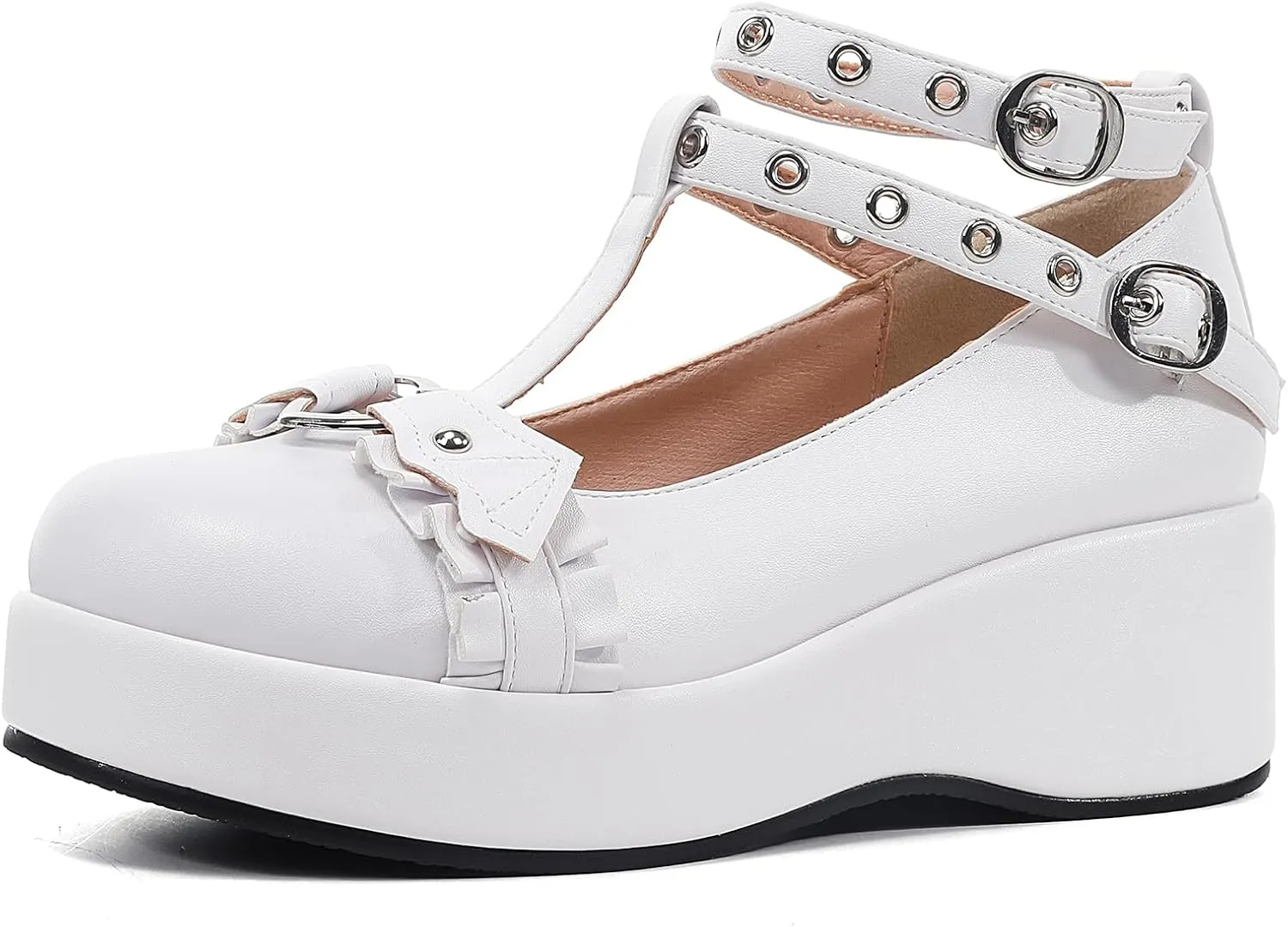 BYOMIGY Mary Jane Shoes Women Goth Platform Heels Chunky Heel Pumps with Ankle Strap Wedge Heels for Women