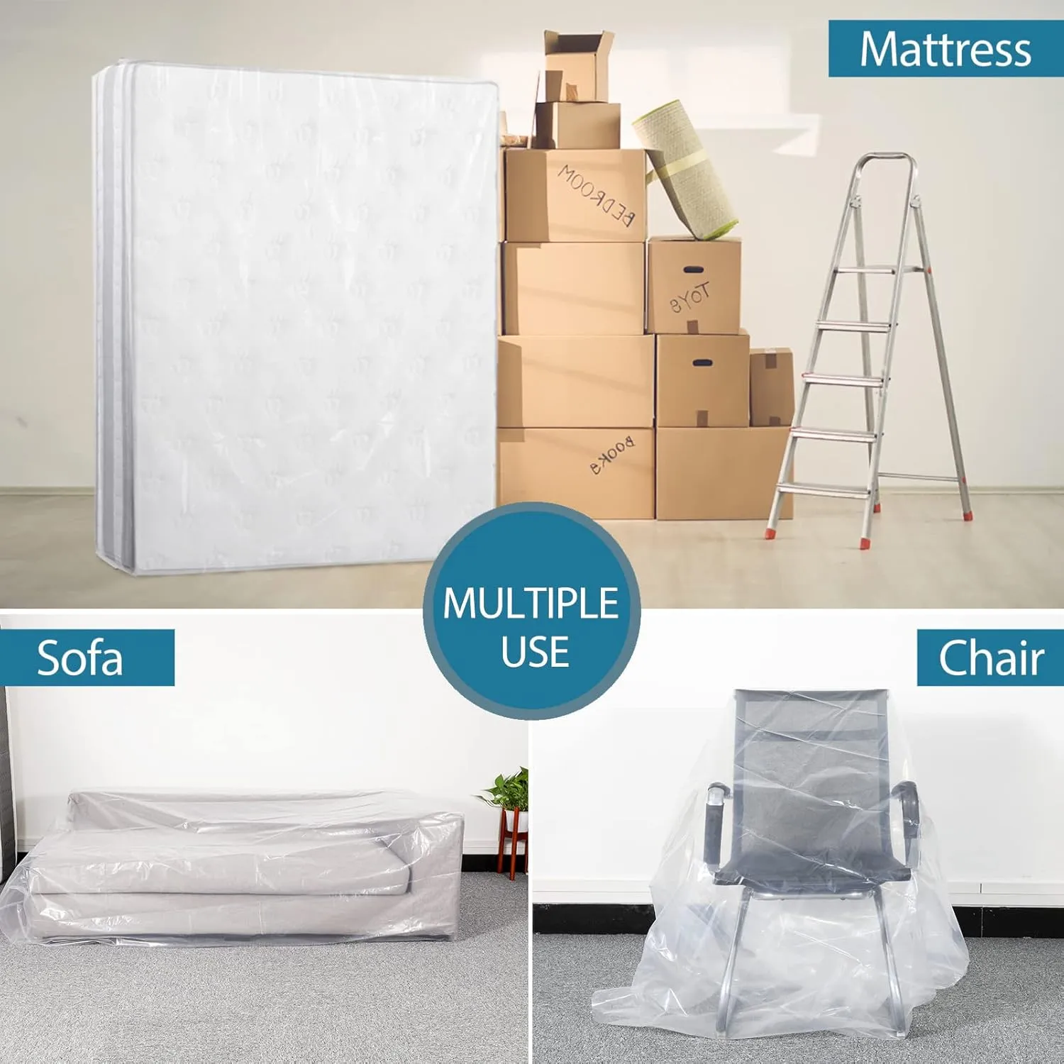 BYSURE 2-Pack 5 Mil Mattress Bag for Moving and Storage - Opaque Mattress Disposal Bag - Fits Queen/King Size