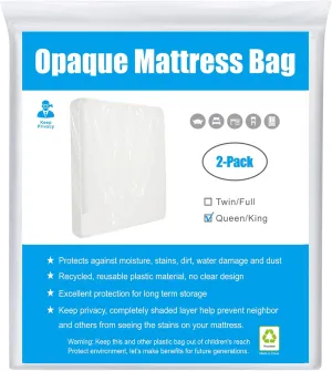 BYSURE 2-Pack 5 Mil Mattress Bag for Moving and Storage - Opaque Mattress Disposal Bag - Fits Queen/King Size