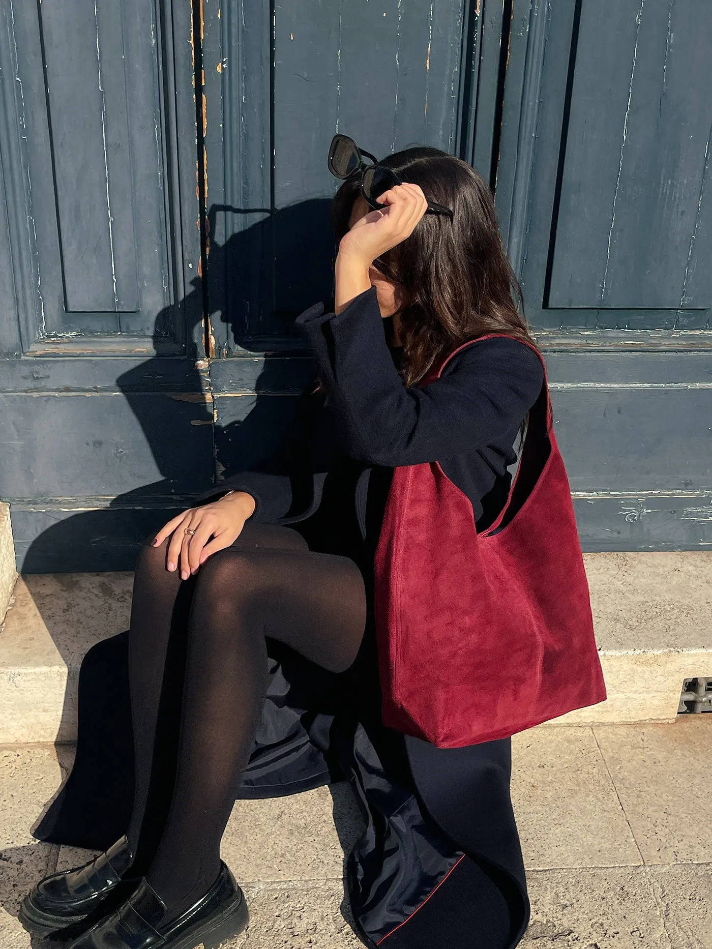Camilla Suede Tote Bag in Wine Red