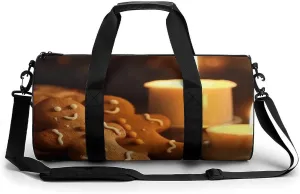 Candles And Gingerbread Men Sport Gym Duffle Travel Bag for Women Men Overnight Weekender Bag with Shoe Compartment,Wet Pocket, 17.7in/9in/9in, style
