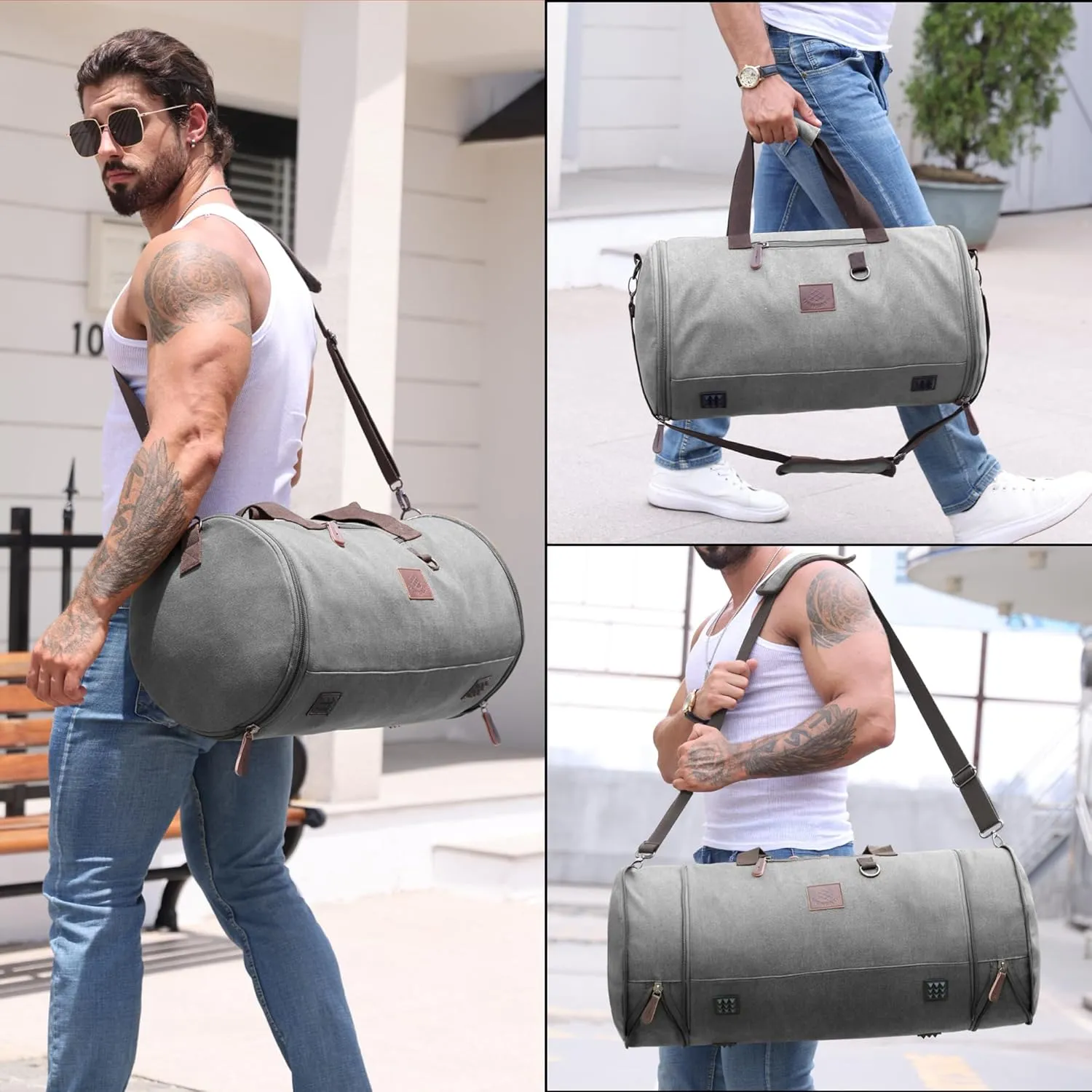 Canvas Duffle Bag for Men - 50L-70L Large Weekender Overnight Expandable Carry On Bag