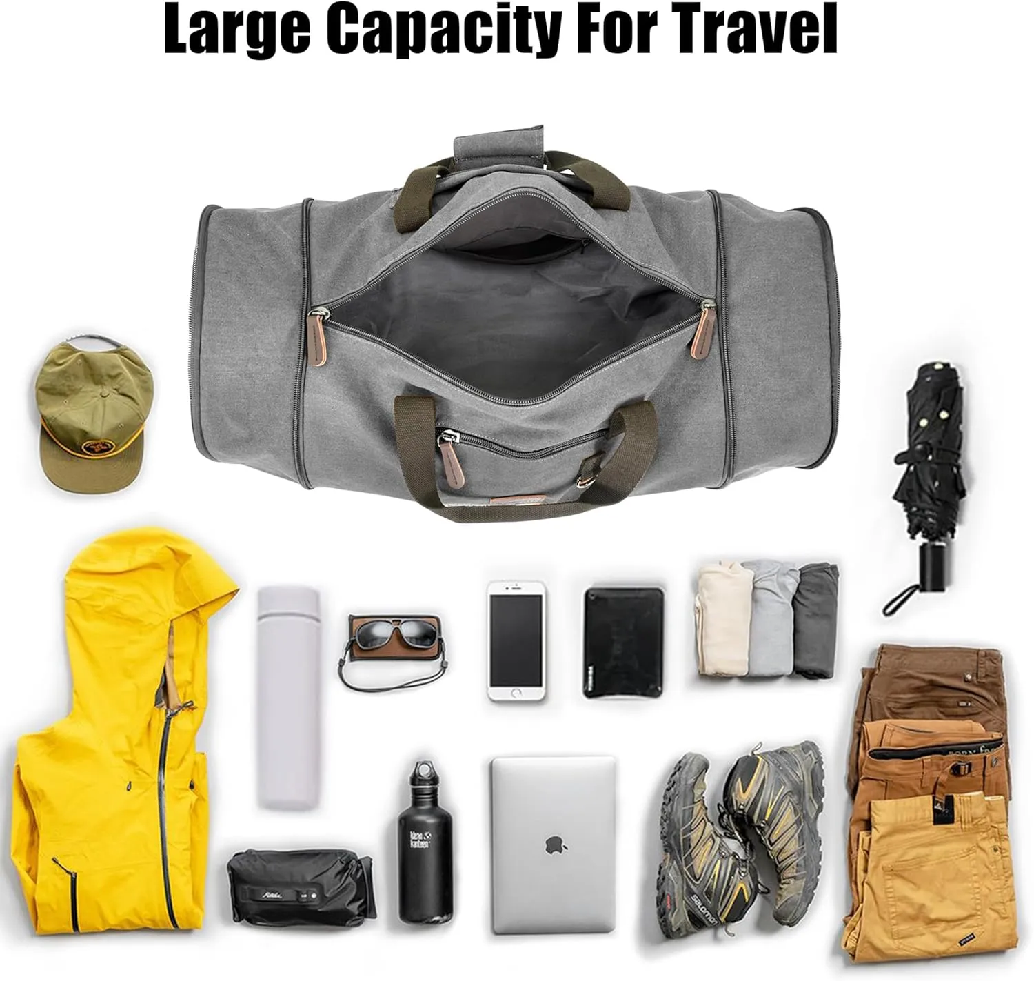 Canvas Duffle Bag for Men - 50L-70L Large Weekender Overnight Expandable Carry On Bag
