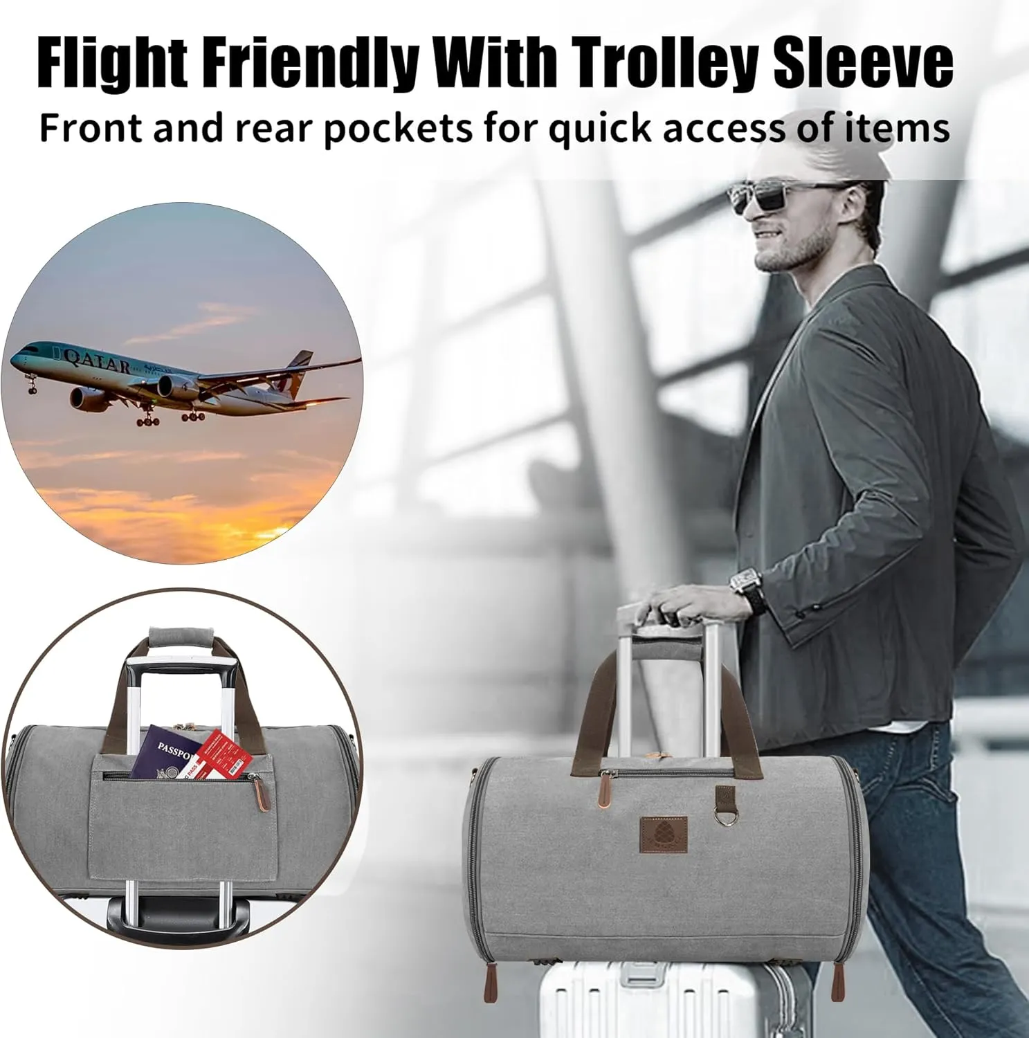 Canvas Duffle Bag for Men - 50L-70L Large Weekender Overnight Expandable Carry On Bag