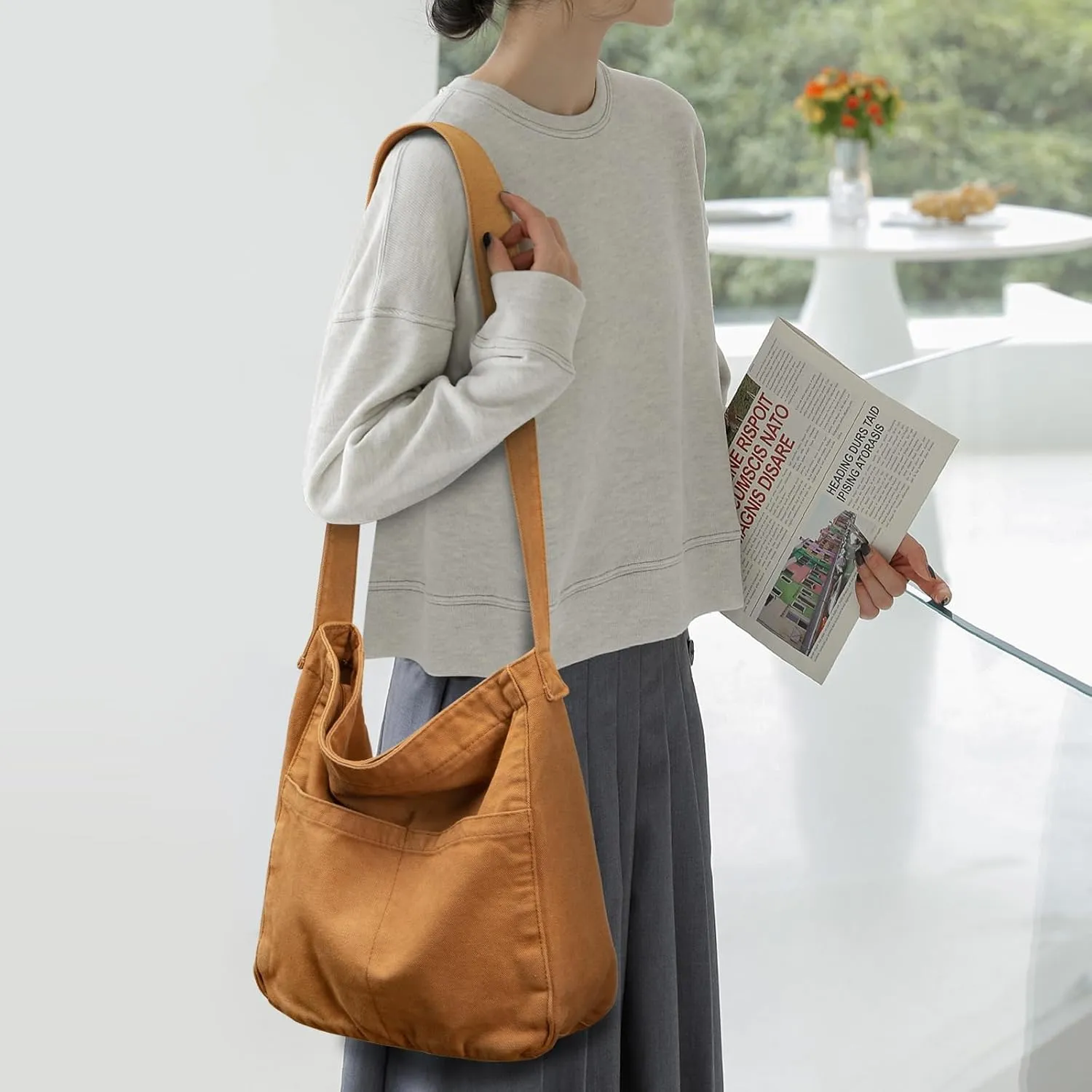 Canvas Tote Bag Large Crossbody Hobo Bag for Women and Men Messenger Bags Shoulder Handbag Casual Purse Travel Work