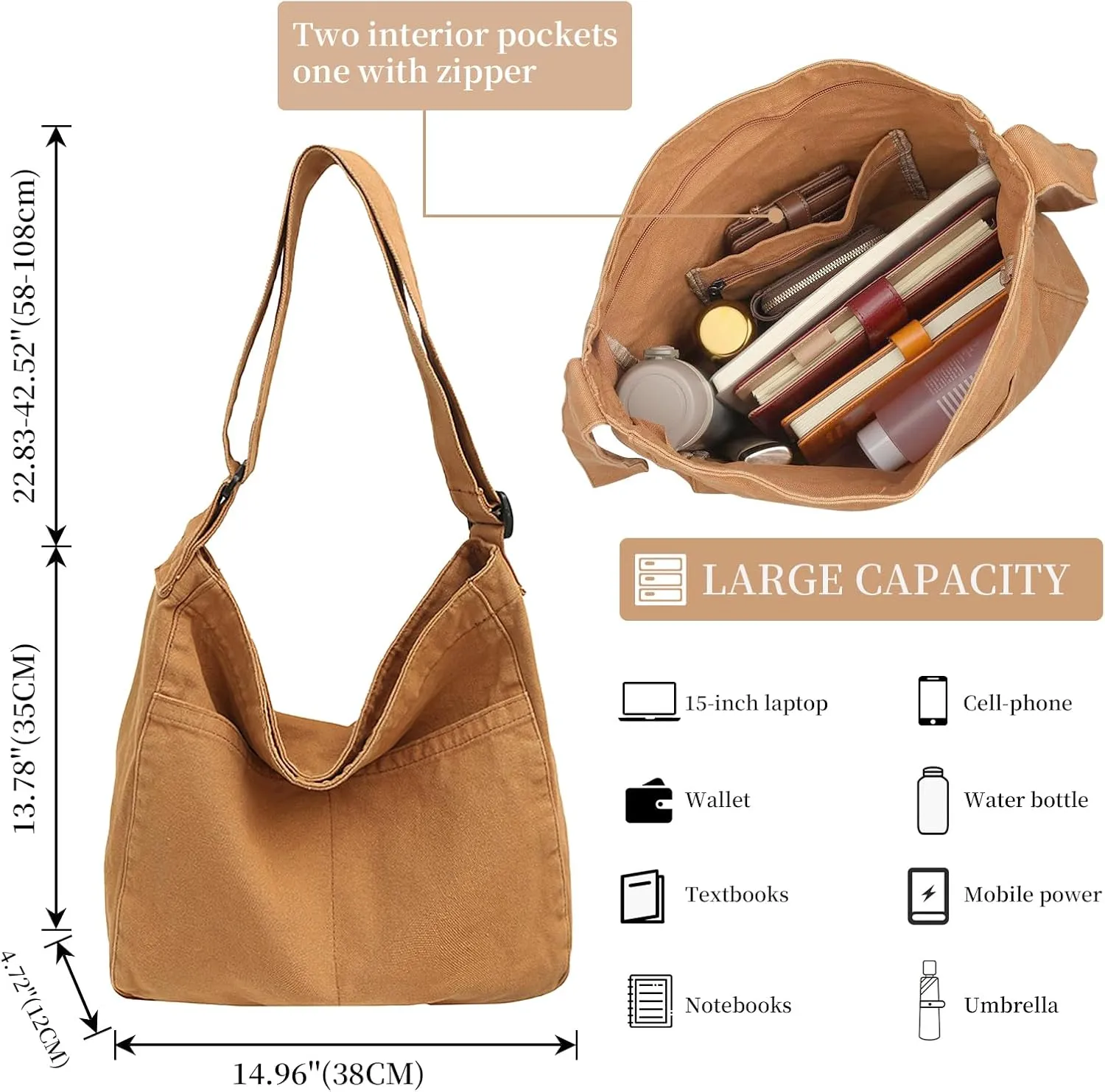 Canvas Tote Bag Large Crossbody Hobo Bag for Women and Men Messenger Bags Shoulder Handbag Casual Purse Travel Work