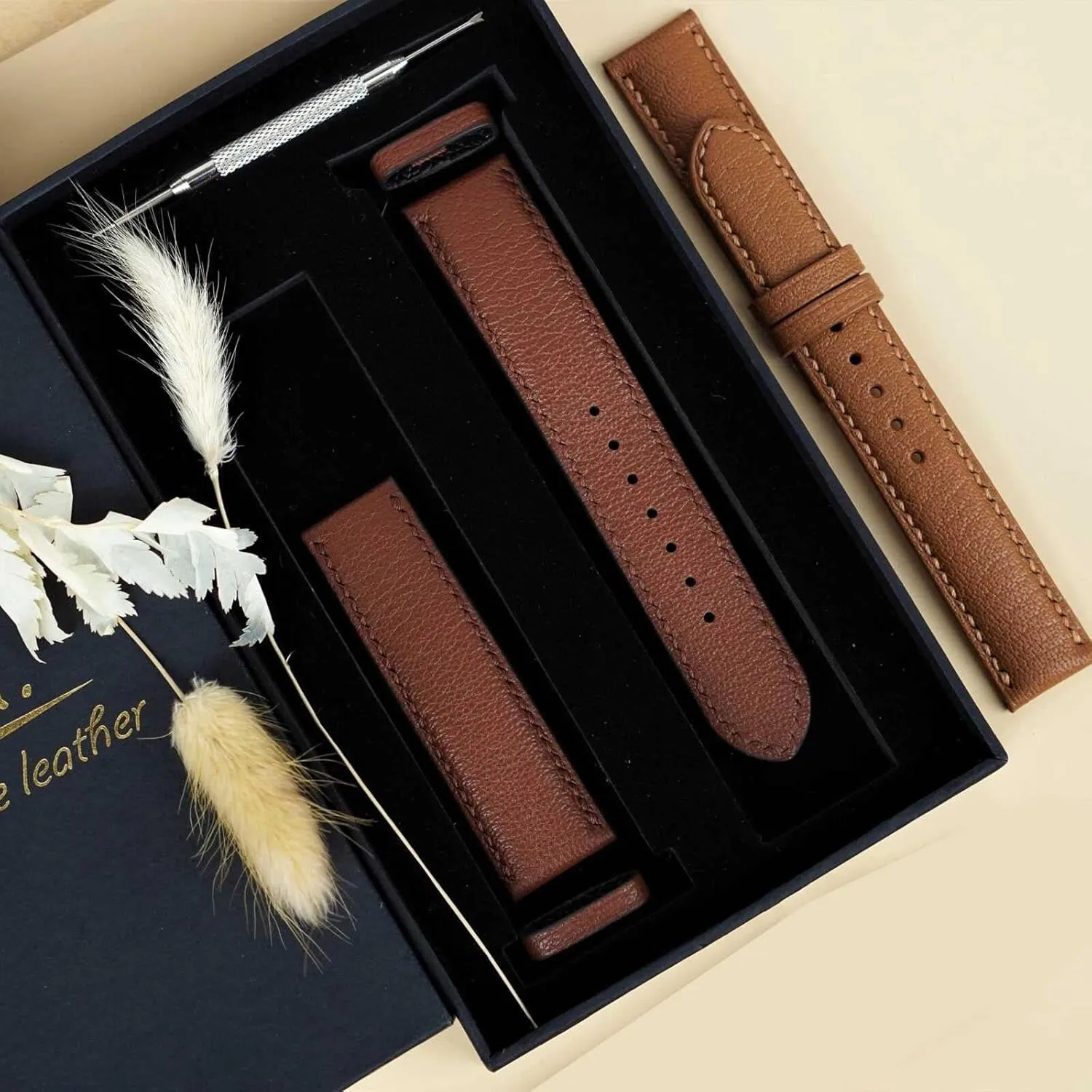 Cappuccino Goat leather watch band, High Quality Alran Chevre Sully leather watch strap (18mm, Steel Tang Buckle)