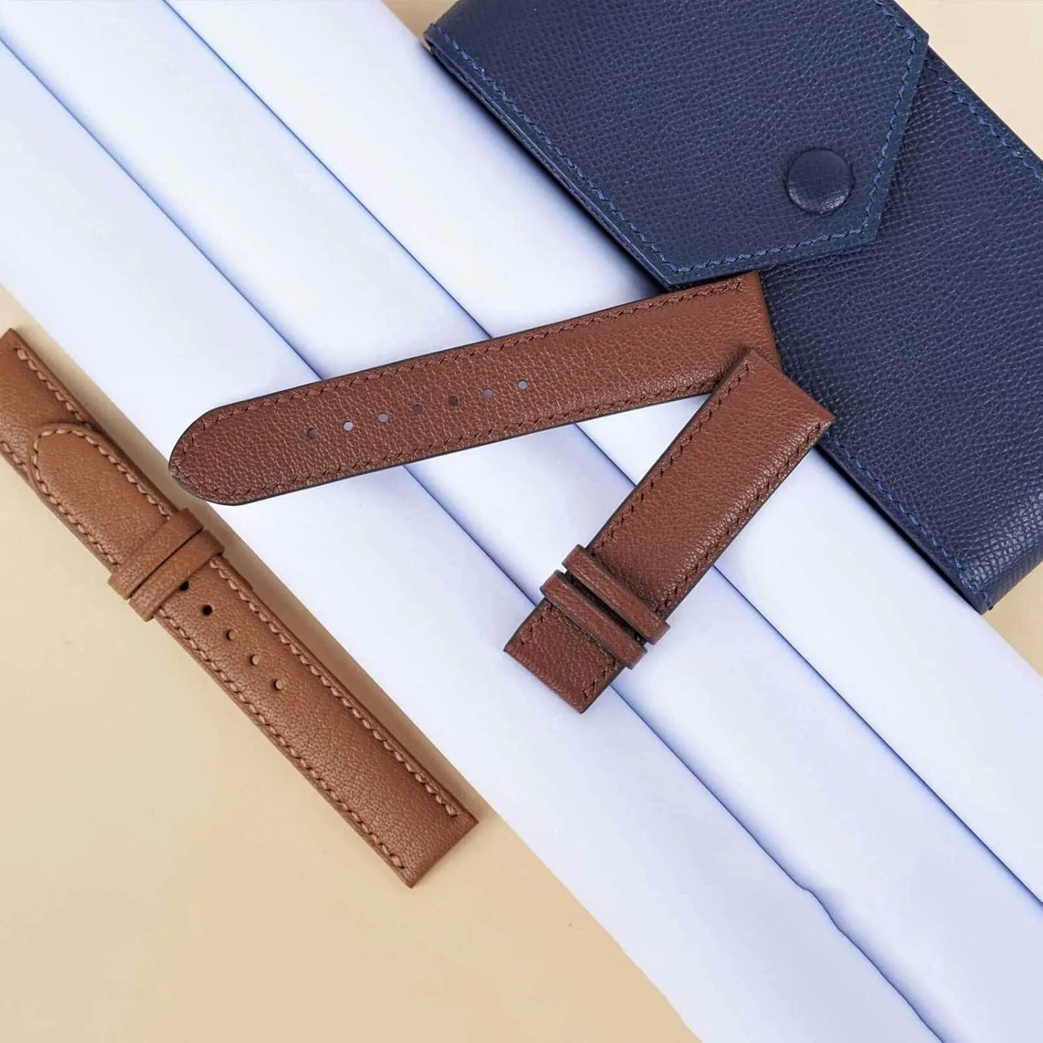 Cappuccino Goat leather watch band, High Quality Alran Chevre Sully leather watch strap (18mm, Steel Tang Buckle)