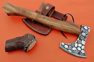 Carbon Steel Blade,Viking Axe, Skeleton Axe .Handmade Hatchet Axe with Leather Sheath, Brown