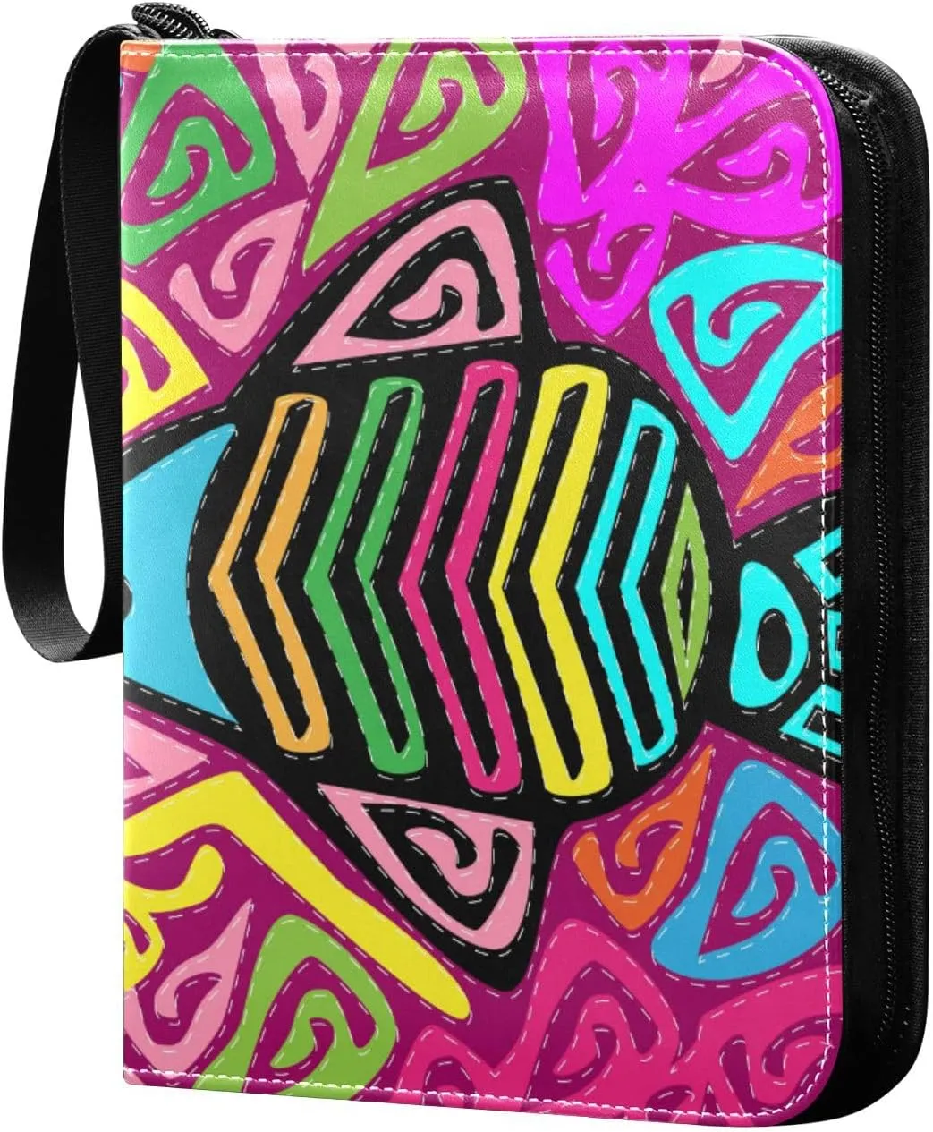 Card Binder 4 Pocket, Trading Card Binder Holder Fits 400 Cards with 50 Sleeves, Card Collection Binder Album Book Holder for Baseball Football Games Cards, Fish Graffiti