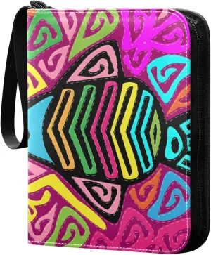 Card Binder 4 Pocket, Trading Card Binder Holder Fits 400 Cards with 50 Sleeves, Card Collection Binder Album Book Holder for Baseball Football Games Cards, Fish Graffiti