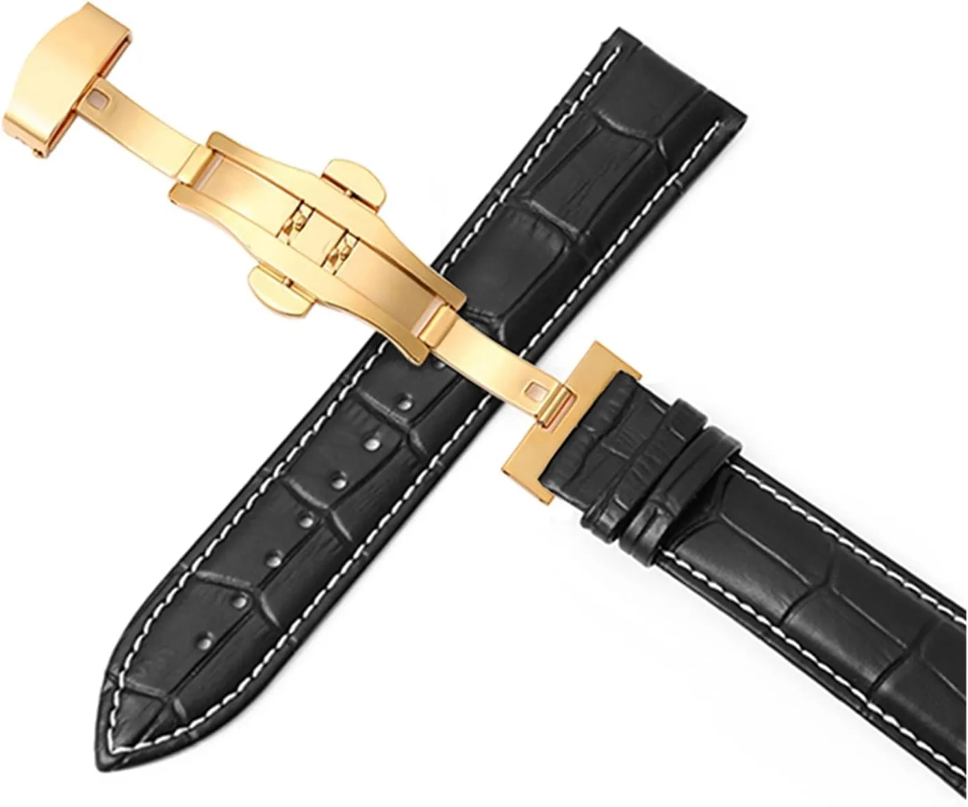 CAREG Leather Strap Double-press Automatic Butterfly Buckle 12-24mm Watchbands 20 Watch Strap 22mm Watch Band Durable