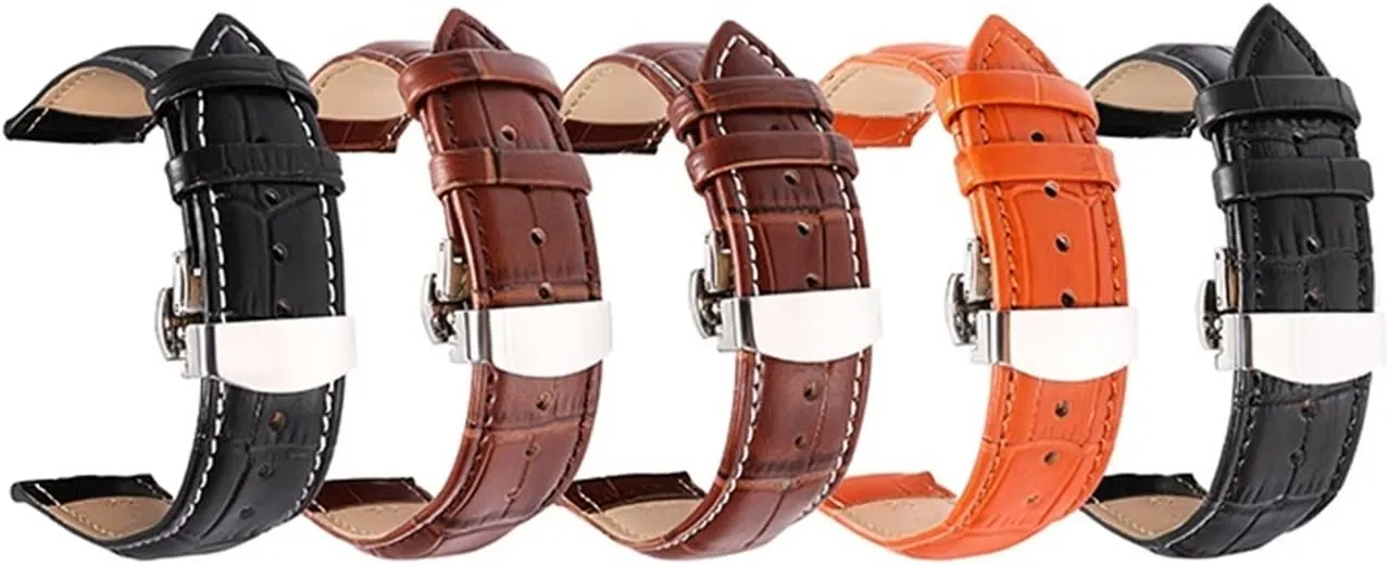 CAREG Leather Strap Double-press Automatic Butterfly Buckle 12-24mm Watchbands 20 Watch Strap 22mm Watch Band Durable