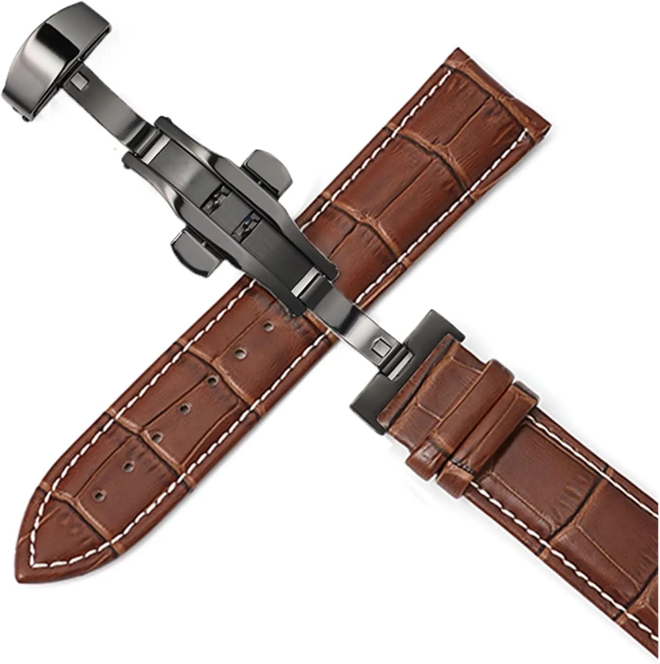 CAREG Leather Strap Double-press Automatic Butterfly Buckle 12-24mm Watchbands 20 Watch Strap 22mm Watch Band Durable