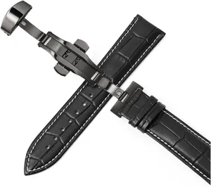 CAREG Leather Strap Double-press Automatic Butterfly Buckle 12-24mm Watchbands 20 Watch Strap 22mm Watch Band Durable