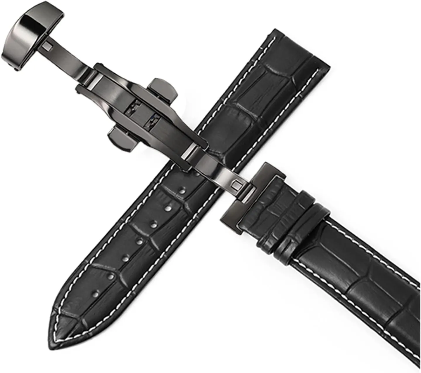 CAREG Leather Strap Double-press Automatic Butterfly Buckle 12-24mm Watchbands 20 Watch Strap 22mm Watch Band Durable