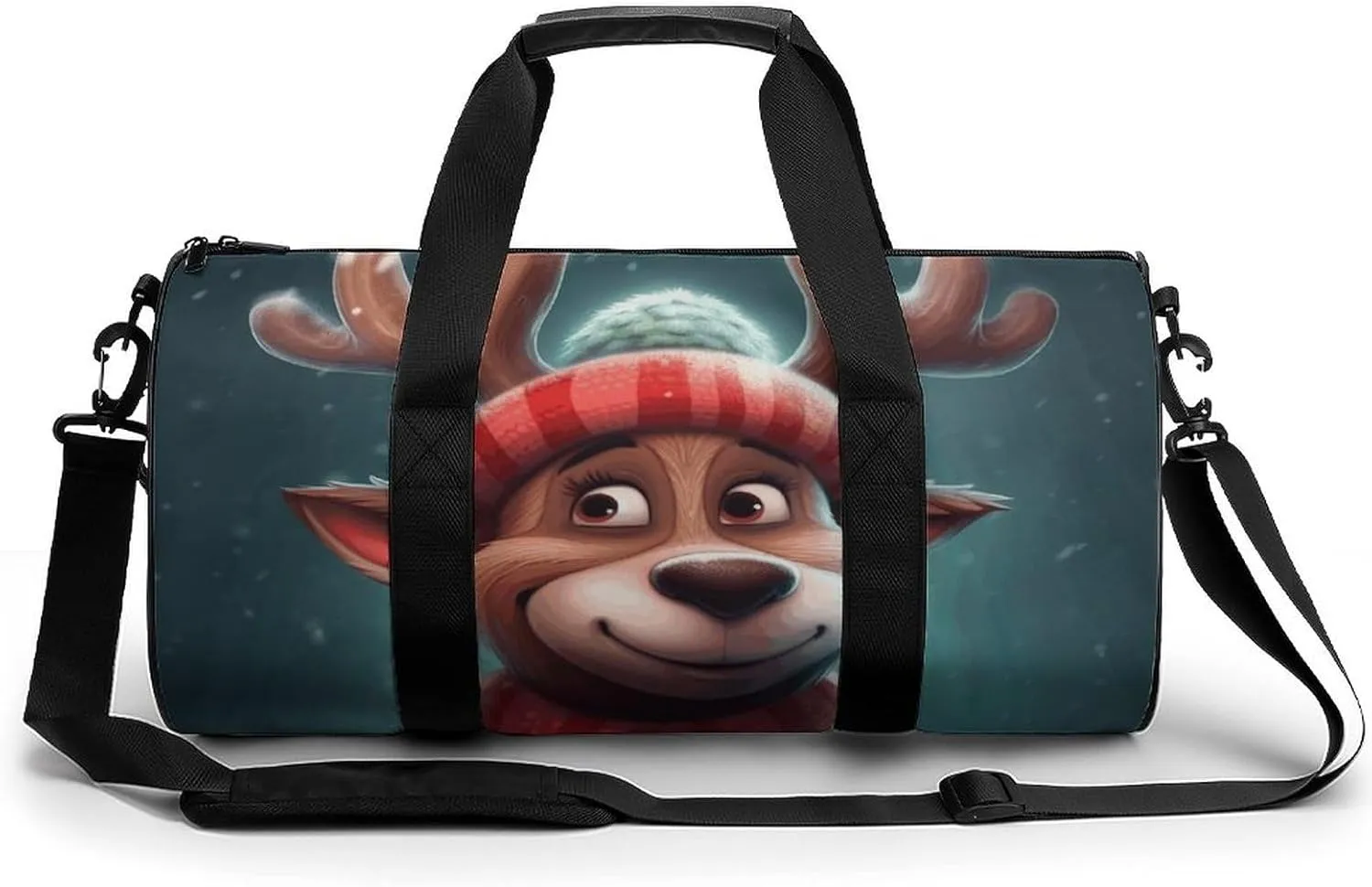 Cartoon Deer Wearing Hat Sport Gym Duffle Travel Bag for Women Men Overnight Weekender Bag with Shoe Compartment,Wet Pocket, 17.7in/9in/9in, style-32