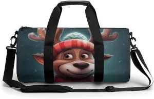 Cartoon Deer Wearing Hat Sport Gym Duffle Travel Bag for Women Men Overnight Weekender Bag with Shoe Compartment,Wet Pocket, 17.7in/9in/9in, style-32