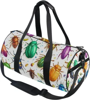 Cartoon Insect Bugs Beetles White Gym Duffle Bag Women Men Sports Fitness Bag for Travel Workout Gymnastics Dance Ballet