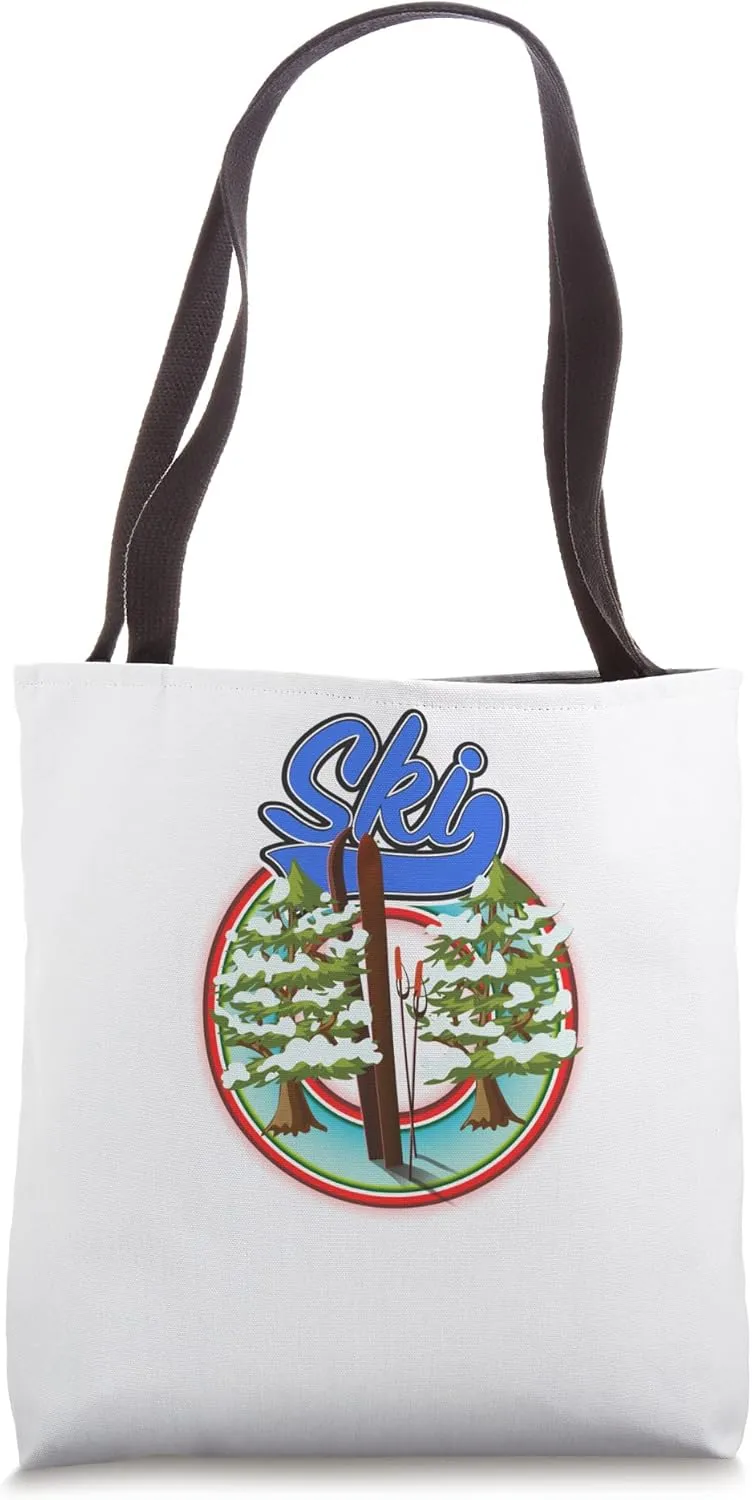 Cartoon ski travel logo Tote Bag