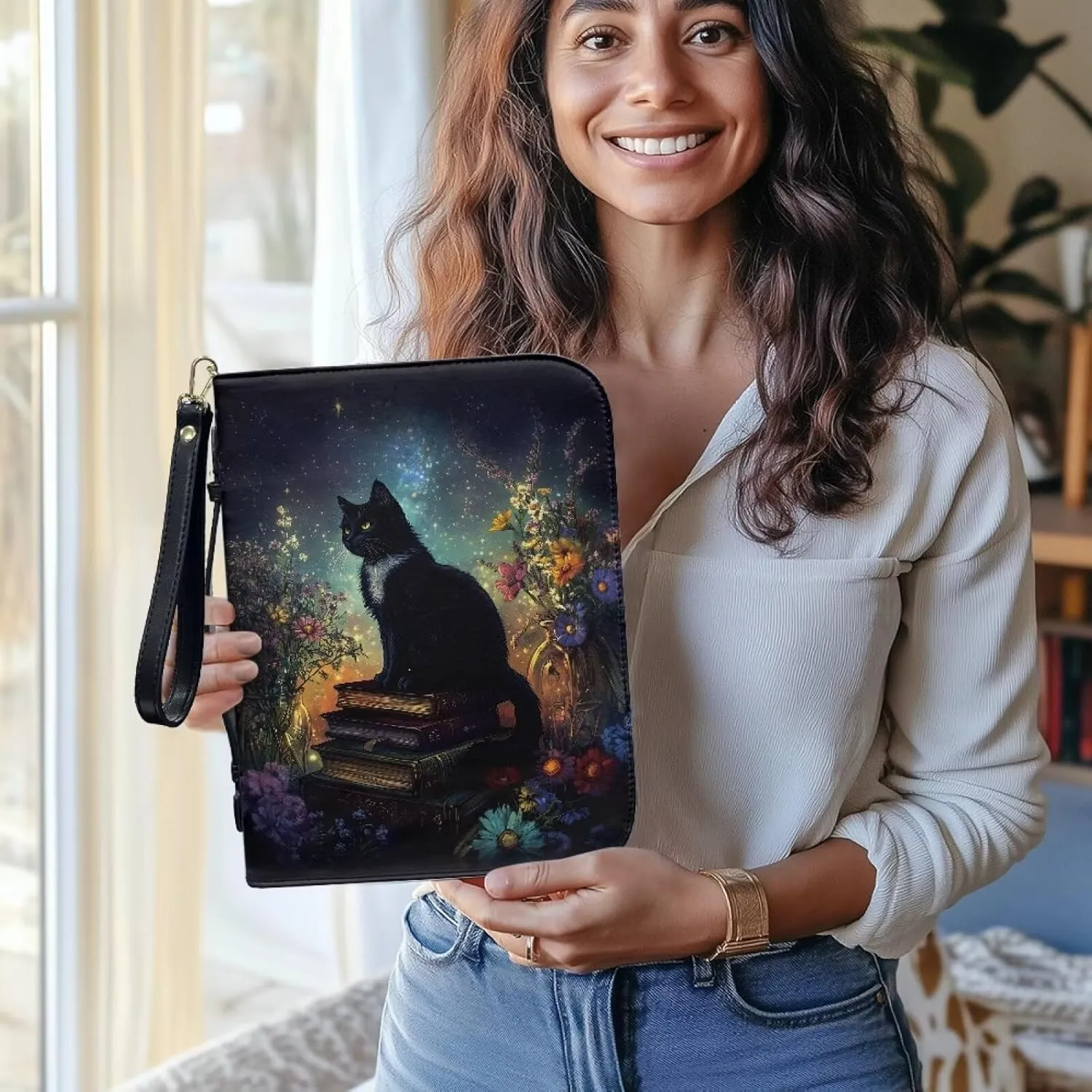 Cat Bible Cover, Carrying Book Case Church Bag Bible Protective with Handle and Zippered Pocket, Christian Gifts for Women Men Size L/XL/2XL