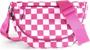 Checkered Crossbody Messenger Bag, Black and White Pattern, Adjustable Shoulder Strap