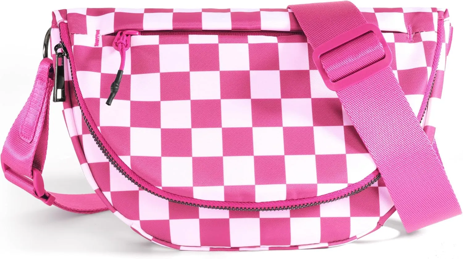 Checkered Crossbody Messenger Bag, Black and White Pattern, Adjustable Shoulder Strap