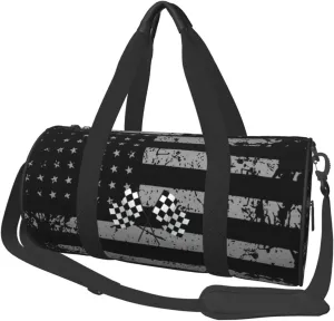 Checkered Flags Race Car Flag Travel Luggage Duffel Bag Sports Rolling Foldable Duffel Bag, Black