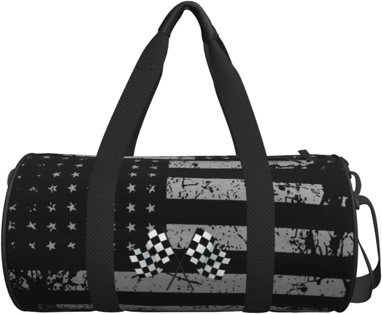 Checkered Flags Race Car Flag Travel Luggage Duffel Bag Sports Rolling Foldable Duffel Bag, Black