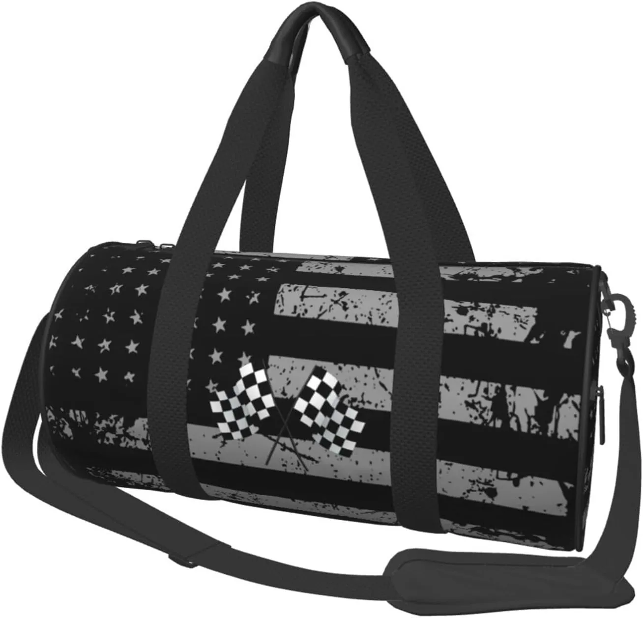 Checkered Flags Race Car Flag Travel Luggage Duffel Bag Sports Rolling Foldable Duffel Bag, Black