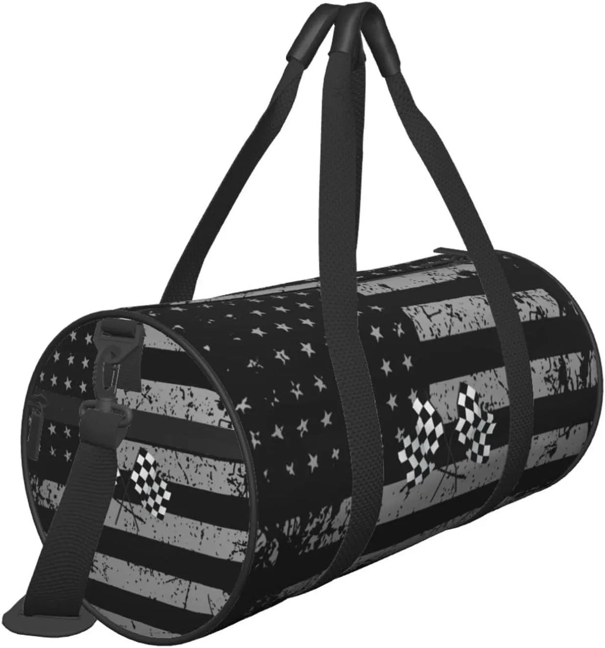 Checkered Flags Race Car Flag Travel Luggage Duffel Bag Sports Rolling Foldable Duffel Bag, Black