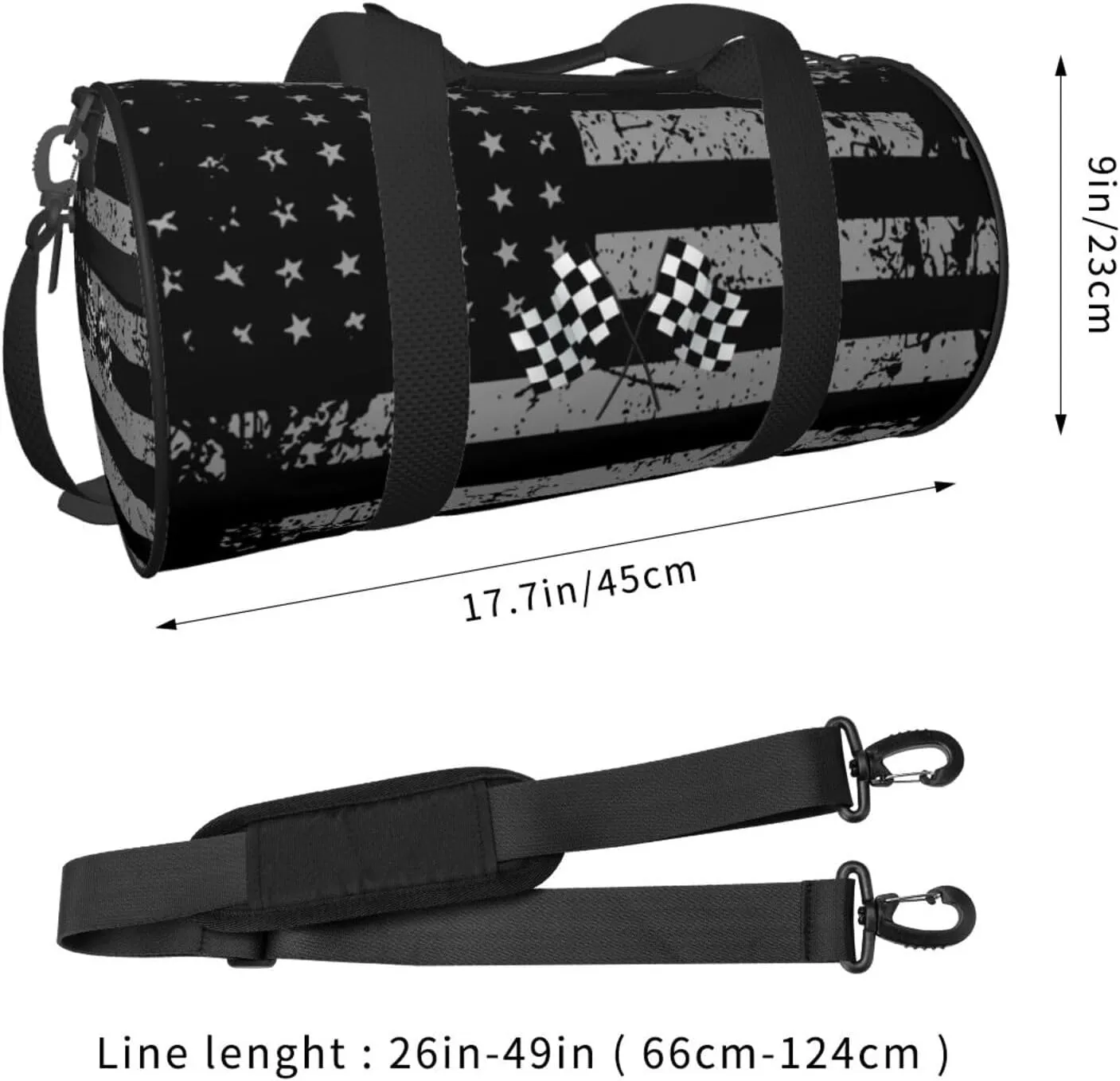 Checkered Flags Race Car Flag Travel Luggage Duffel Bag Sports Rolling Foldable Duffel Bag, Black