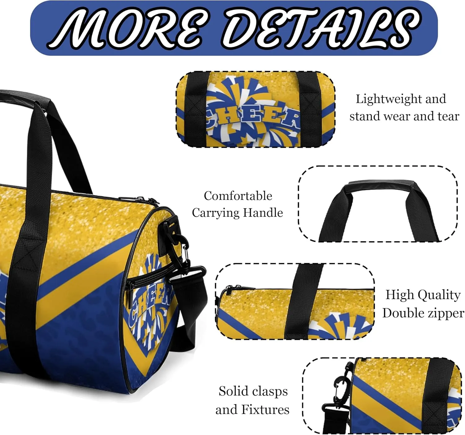 Cheer Duffle Bag for Cheerleaders, Cheerleading Gym Bag for Women, Travel Bag Duffel Bag, Carry on Weekender Bag (Gold&Navy)