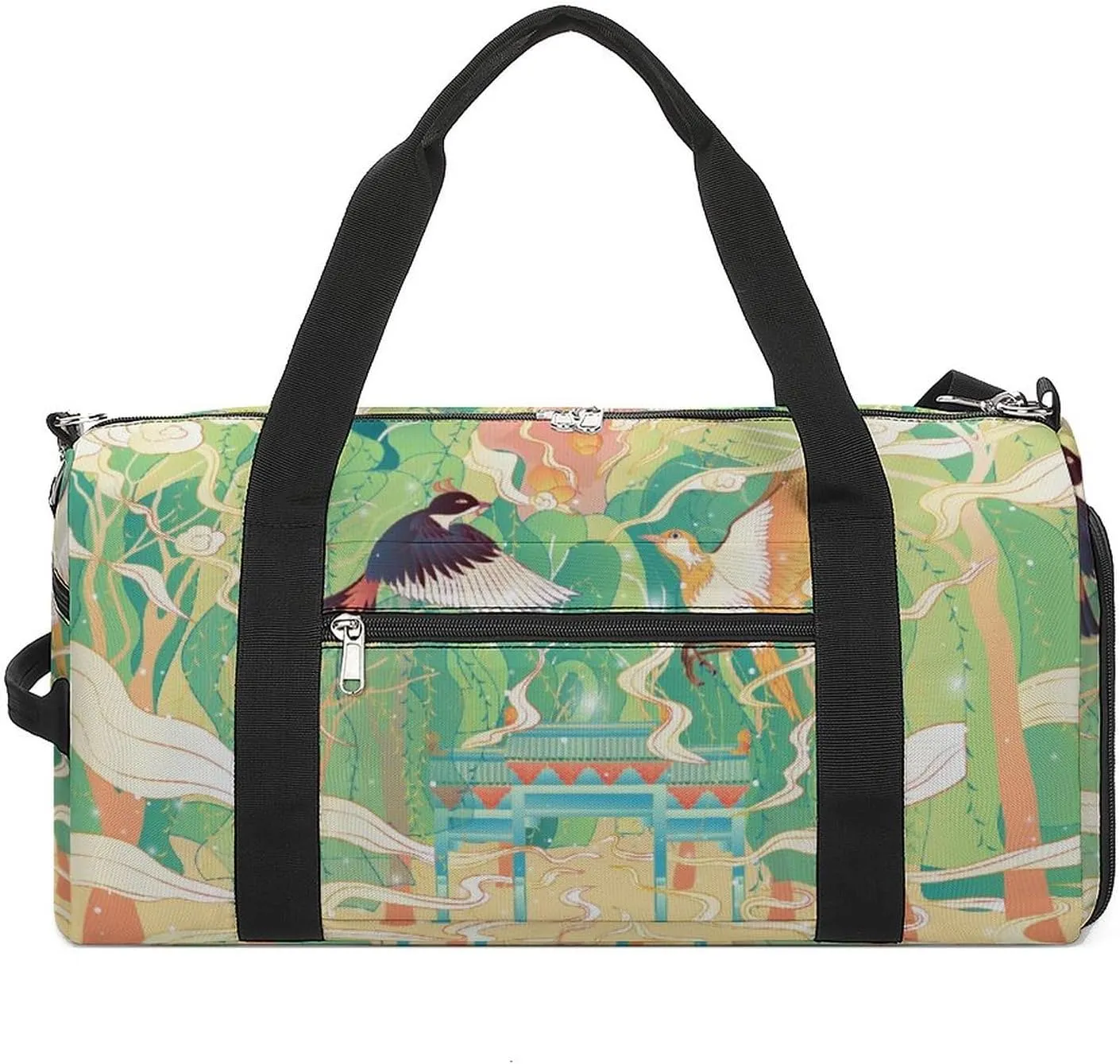 Chinese Painting Sports Tote Gym Bag for Women Men, Overnight Bag with Shoe Compartment Water Resistant