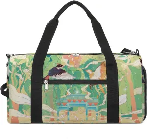 Chinese Painting Sports Tote Gym Bag for Women Men, Overnight Bag with Shoe Compartment Water Resistant