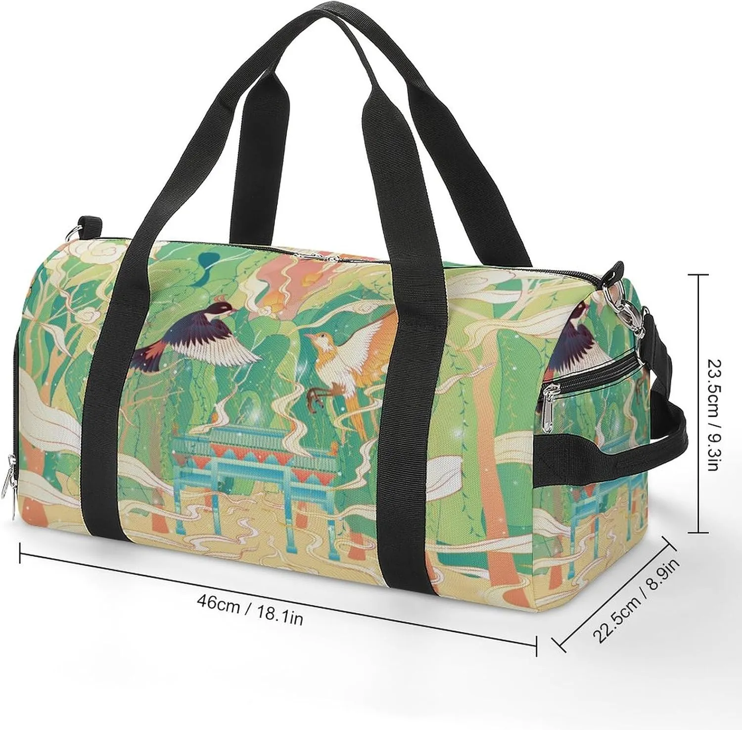 Chinese Painting Sports Tote Gym Bag for Women Men, Overnight Bag with Shoe Compartment Water Resistant